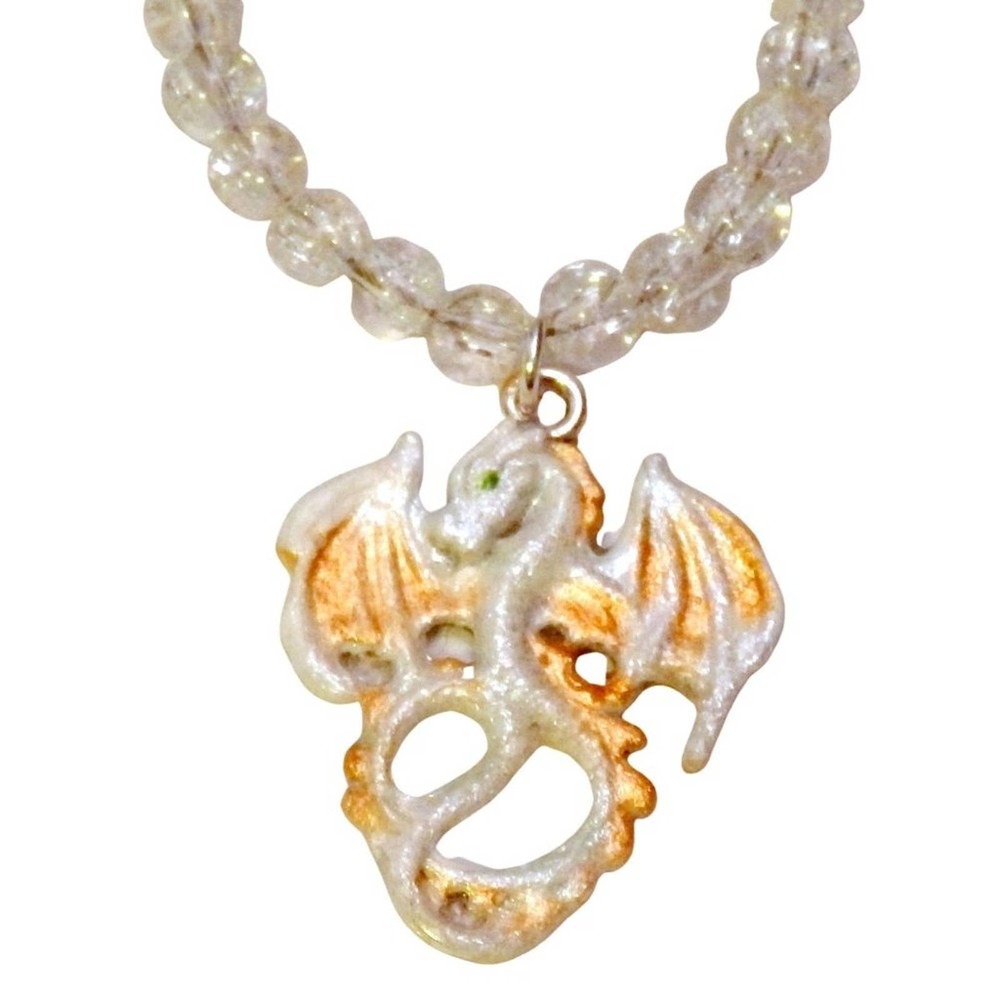 White & gold dragon on crystaline necklace 1373
